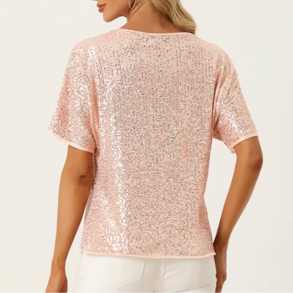 Allegra K Sparkling Blush Sequin Blouse - Picture 2 of 4